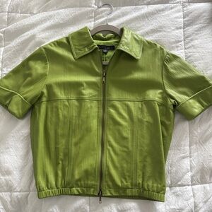 Lafayette 148 Lime Green Short Sleeve Leather Jacket